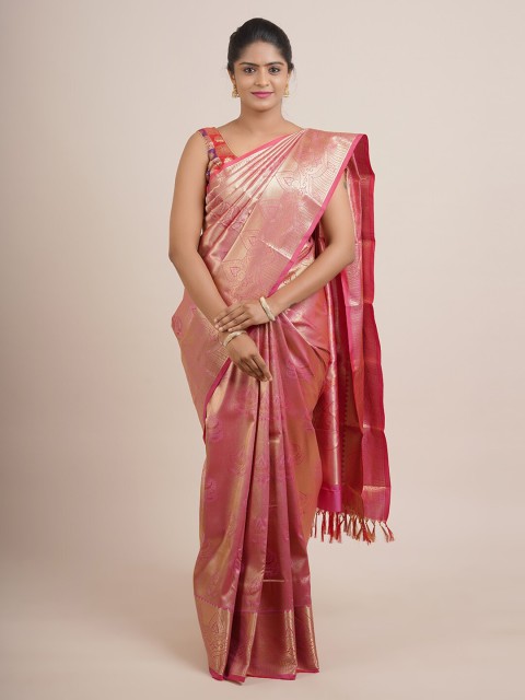 

Pothys Pink & Gold-Toned Woven Design Zari Pure Silk Saree