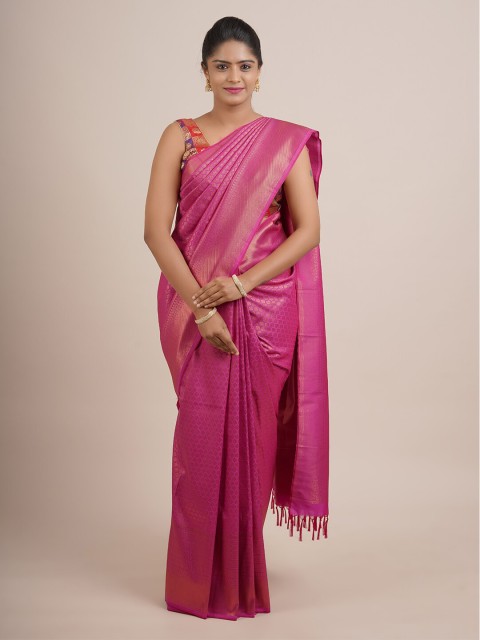 

Pothys Pink & Gold-Toned Woven Design Pure Silk Saree