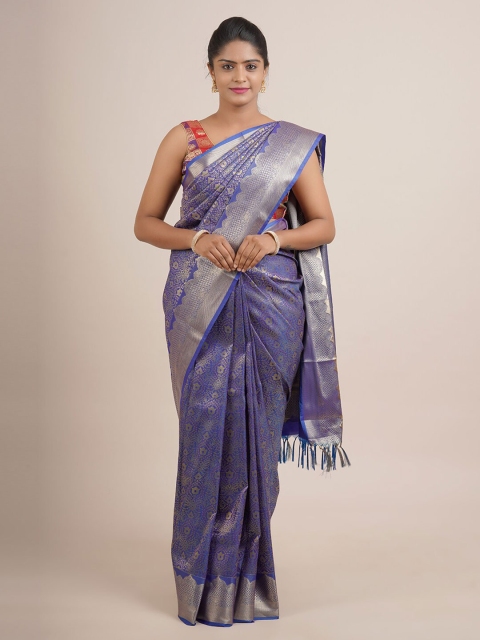 

Pothys Blue & Silver-Toned Woven Design Pure Silk Saree