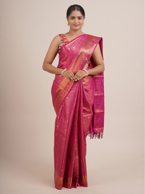 

Pothys Pink & Gold-Toned Ethnic Motifs Zari Pure Silk Saree