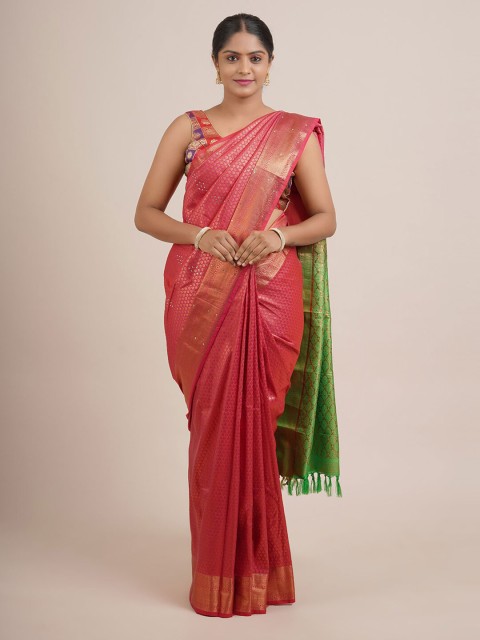 

Pothys Pink & Green Ethnic Motifs Zari Pure Silk Saree