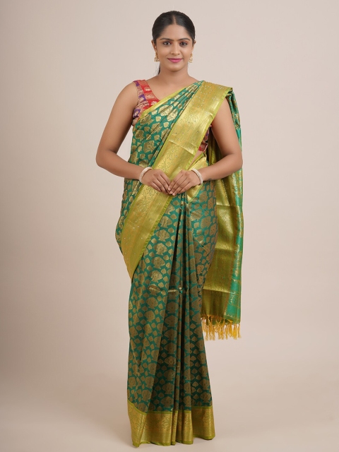 

Pothys Green & Gold-Toned Woven Design Zari Pure Silk Saree