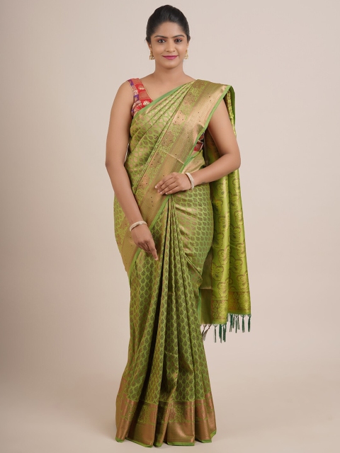 

Pothys Green & Gold-Toned Woven Design Zari Pure Silk Saree
