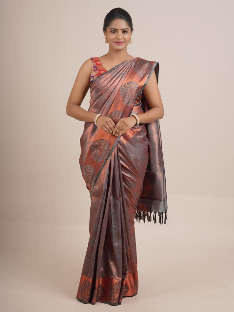 

Pothys Grey & Copper-Toned Woven Design Zari Pure Silk Saree