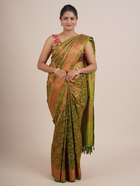 

Pothys Olive Green & Copper-Toned Ethnic Motifs Zari Pure Silk Saree