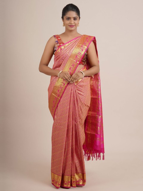 

Pothys Pink & Gold-Toned Woven Design Zari Pure Silk Saree