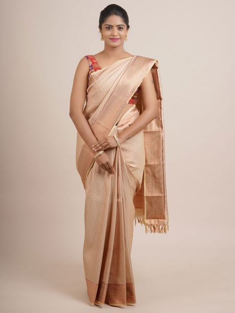 

Pothys Cream-Coloured & Golden Ethnic Motifs Zari Pure Silk Saree
