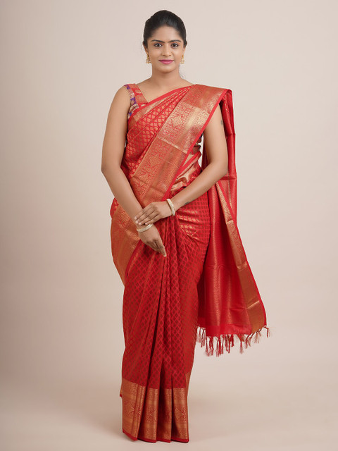 

Pothys Red & Copper-Toned Woven Design Zari Pure Silk Saree