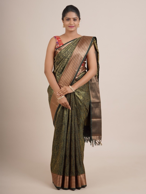 

Pothys Green & Gold-Toned Ethnic Motifs Pure Silk Saree