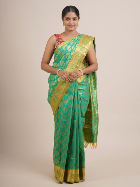 

Pothys Green & Gold-Toned Ethnic Motifs Zari Pure Silk Saree