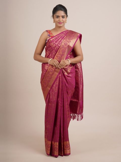 

Pothys Burgundy & Gold-Toned Woven Design Zari Pure Silk Saree