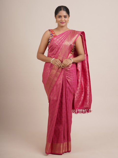 

Pothys Pink & Golden Ethnic Motifs Zari Pure Silk Saree