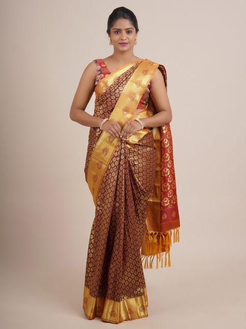 

Pothys Maroon & Gold-Toned Woven Design Zari Pure Silk Saree
