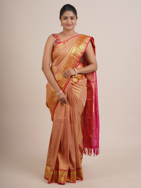 

Pothys Pink & Gold-Toned Floral Zari Pure Silk Saree
