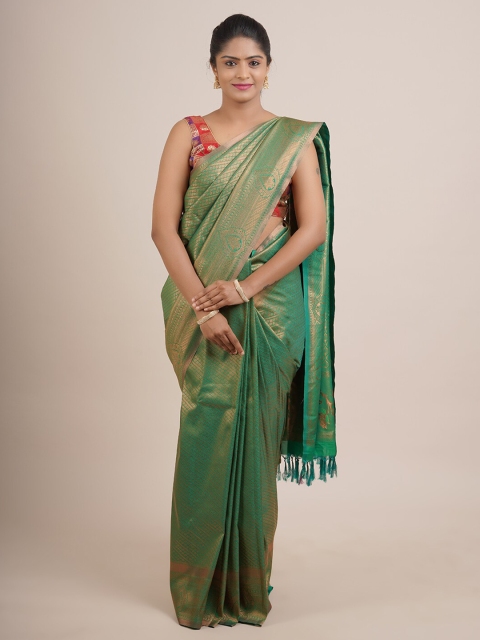 

Pothys Green & Rose Gold-Coloured Ethnic Motifs Zari Pure Silk Saree
