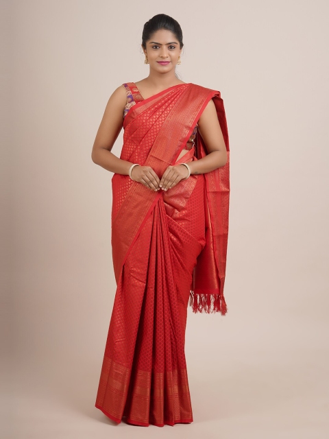 

Pothys Red & Gold-Toned Woven Design Zari Pure Silk Saree
