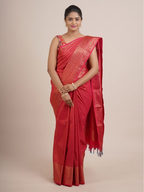 

Pothys Pink & Gold-Toned Woven Design Zari Pure Silk Saree