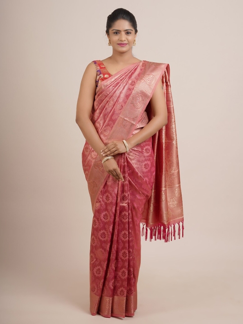 

Pothys Fuchsia & Gold-Toned Ethnic Motifs Zari Pure Silk Saree