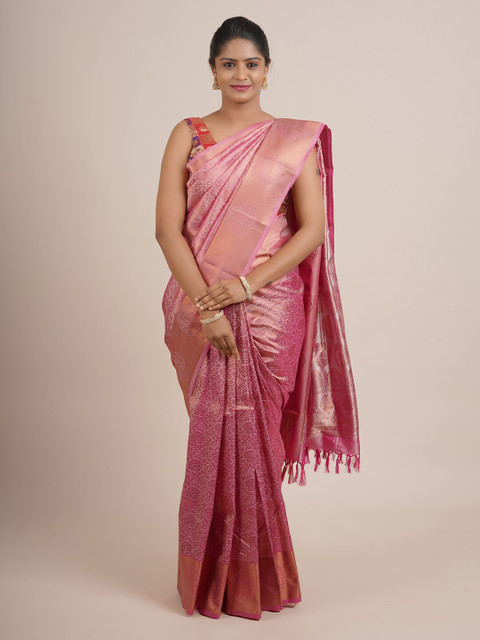 

Pothys Pink & Copper-Toned Woven Design Zari Pure Silk Saree