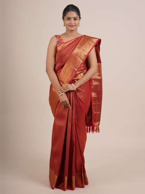 

Pothys Maroon & Copper-Toned Woven Design Zari Pure Silk Saree