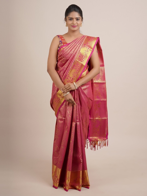 

Pothys Magenta & Gold-Toned Ethnic Motifs Zari Pure Silk Saree