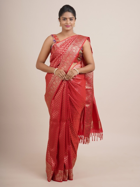 

Pothys Red & Gold-Toned Woven Design Zari Pure Silk Saree