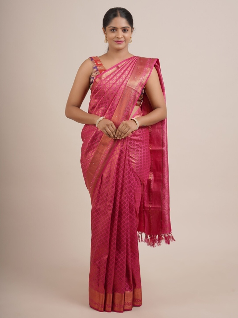 

Pothys Pink & Golden Ethnic Motifs Beads and Stones Pure Silk Saree
