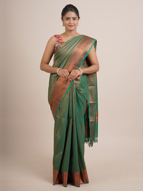 

Pothys Green & Gold-Toned Woven Design Zari Pure Silk Saree