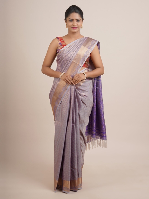 

Pothys Lavender & Gold-Toned Woven Design Zari Pure Silk Saree