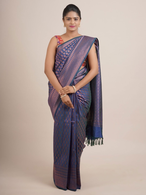 

Pothys Blue & Copper-Toned Woven Design Zari Pure Silk Saree