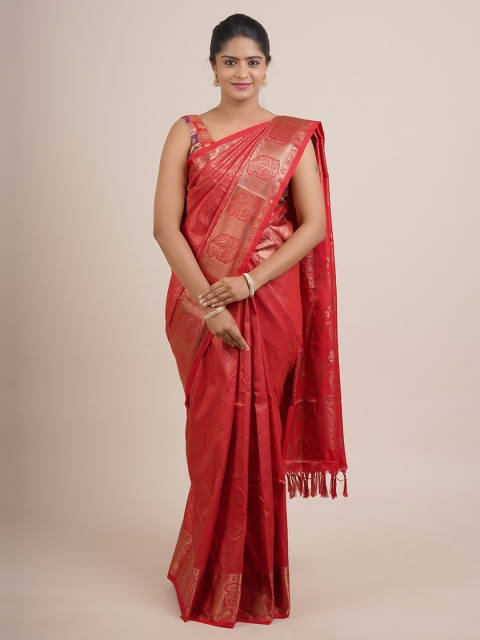 

Pothys Red & Gold-Toned Ethnic Motifs Zari Pure Silk Saree