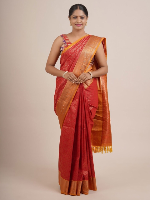 

Pothys Red & Gold-Toned Woven Design Zari Pure Silk Saree