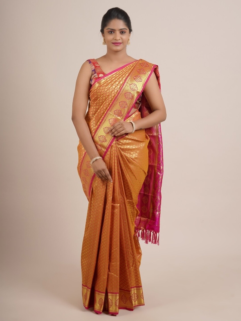 

Pothys Orange & Fuchsia Woven Design Beads and Stones Pure Silk Saree