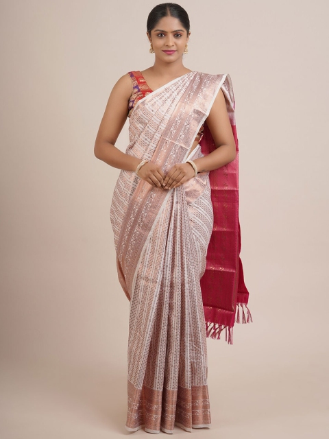 

Pothys Cream-Coloured & Pink Woven Design Pure Silk Saree