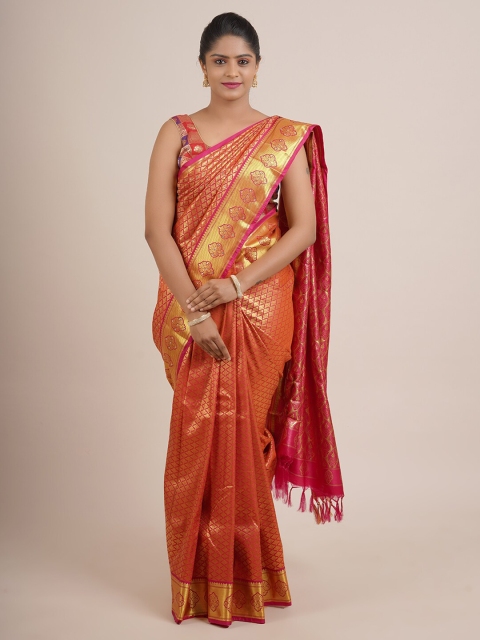 

Pothys Pink & Gold-Toned Ethnic Motifs Zari Pure Silk Saree