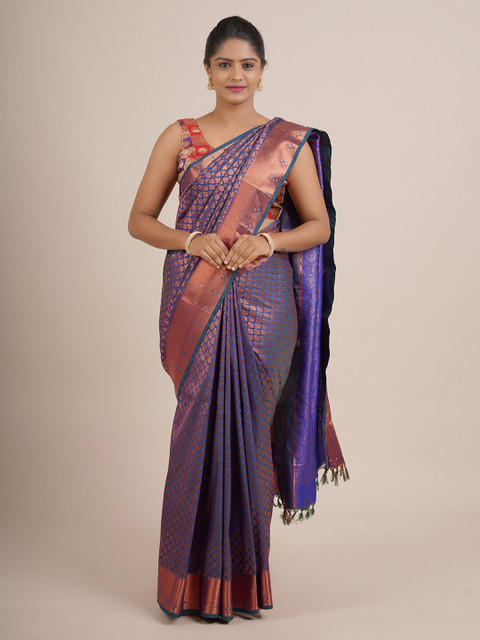 

Pothys Blue & Copper-Toned Woven Design Pure Silk Saree