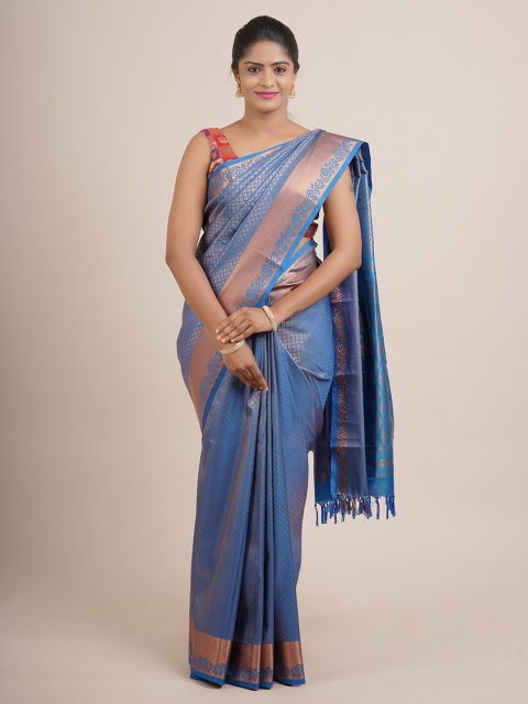 

Pothys Blue & Copper-Toned Woven Design Zari Pure Silk Saree