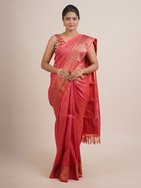 

Pothys Pink & Gold-Toned Floral Zari Pure Silk Saree