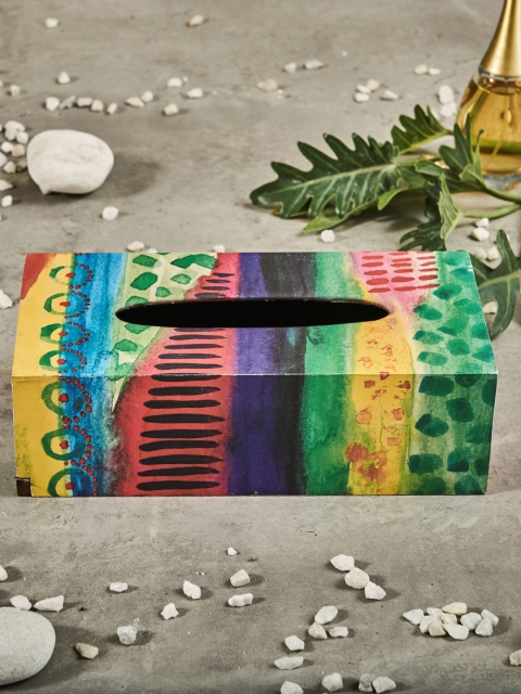 

A Tiny Mistake Multicolored Printed Wooden Tissue Box Holder, Multi