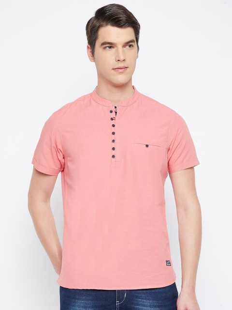 

Octave Men Peach-Coloured Mandarin Collar Pure Cotton T-shirt