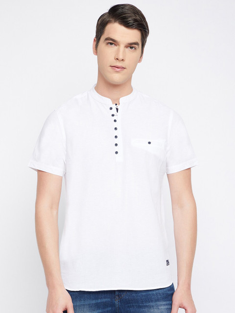 

Octave Men White Mandarin Collar Cotton T-shirt