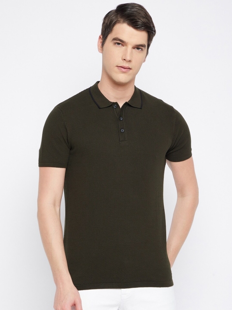 

Octave Men Olive Green Polo Collar Cotton T-shirt