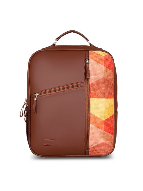 

ZOUK Unisex Brown & Orange Printed Laptop Backpack