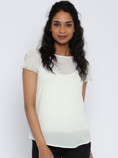 

Park Avenue Women White Sheer Top