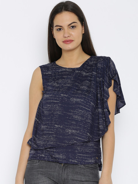 

Park Avenue Navy Printed Layered Top, Navy blue
