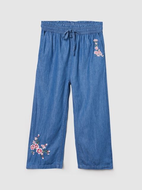 

max Girls Blue Embroidered Pure Cotton Jeans