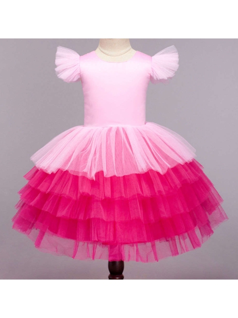 

The Magic Wand Girls Pink Colourblocked Tiered Dress