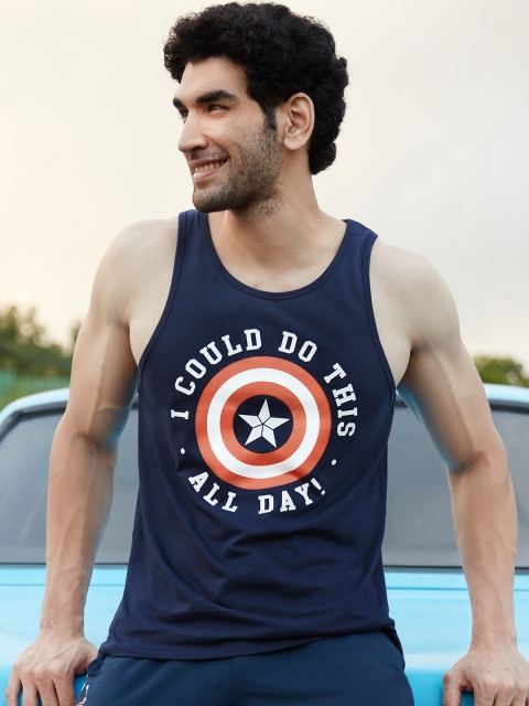 

The Souled Store Men Navy Blue Cotton Printed Innerwear Vests