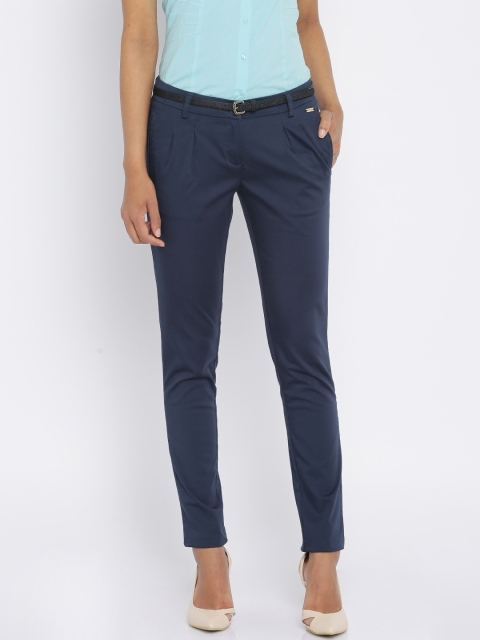 

Park Avenue Women Navy Solid Chinos, Blue