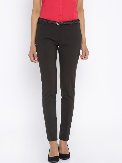 

Park Avenue Women Brown Solid Tapered Fit Trousers